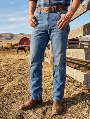 Vintage Wrangler Jeans 35x34 Straight Leg Med Wash Western Denim Rodeo Workwear
